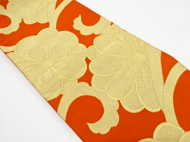 アンティーク　八重梅に菊唐草模様織り出し袋帯（着用可）